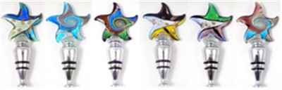 GLASS VENETIAN STARFISH ASSORTMENT BOTTLE STOPPERS, 6/SET ($5.75/PC) 11270